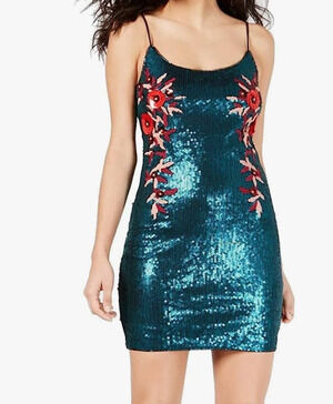 GUESS Juju Green Sequin Floral Mini Cocktail Dress - S